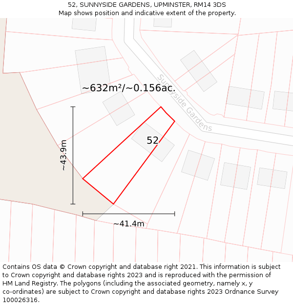 52, SUNNYSIDE GARDENS, UPMINSTER, RM14 3DS: Plot and title map