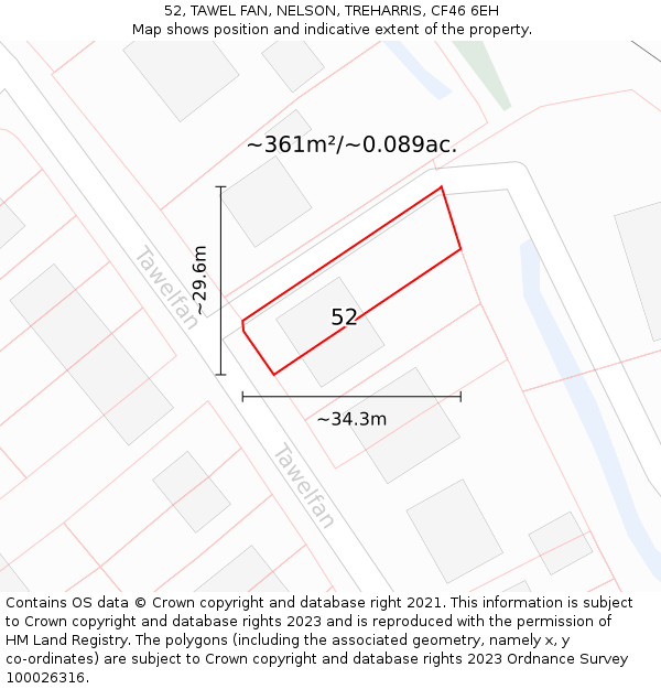 52, TAWEL FAN, NELSON, TREHARRIS, CF46 6EH: Plot and title map