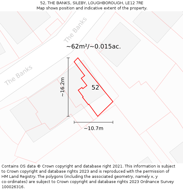 52, THE BANKS, SILEBY, LOUGHBOROUGH, LE12 7RE: Plot and title map