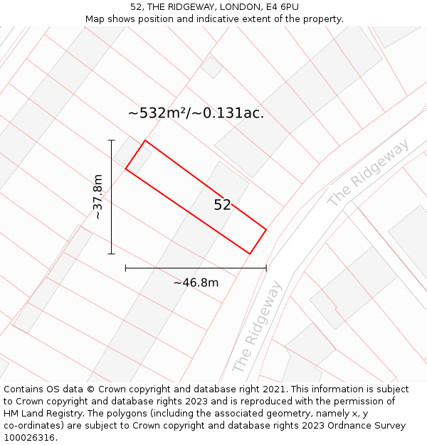 52, THE RIDGEWAY, LONDON, E4 6PU: Plot and title map