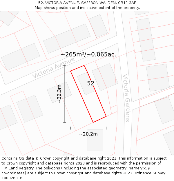 52, VICTORIA AVENUE, SAFFRON WALDEN, CB11 3AE: Plot and title map