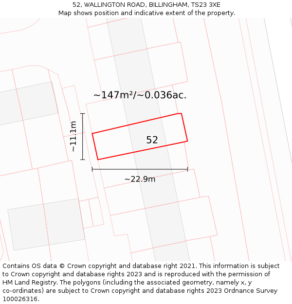 52, WALLINGTON ROAD, BILLINGHAM, TS23 3XE: Plot and title map