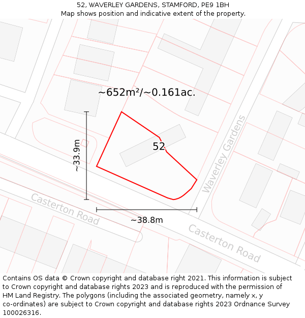 52, WAVERLEY GARDENS, STAMFORD, PE9 1BH: Plot and title map