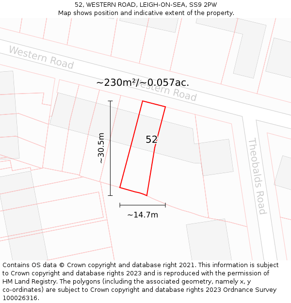 52, WESTERN ROAD, LEIGH-ON-SEA, SS9 2PW: Plot and title map