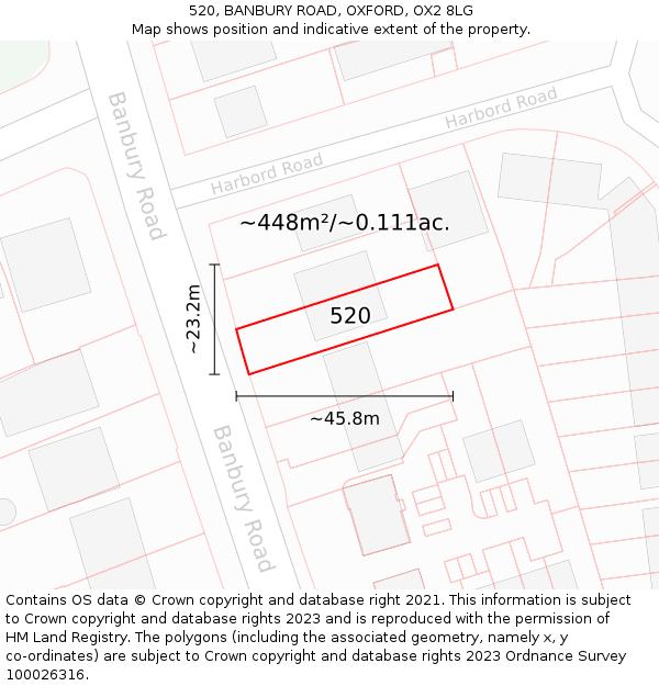 520, BANBURY ROAD, OXFORD, OX2 8LG: Plot and title map