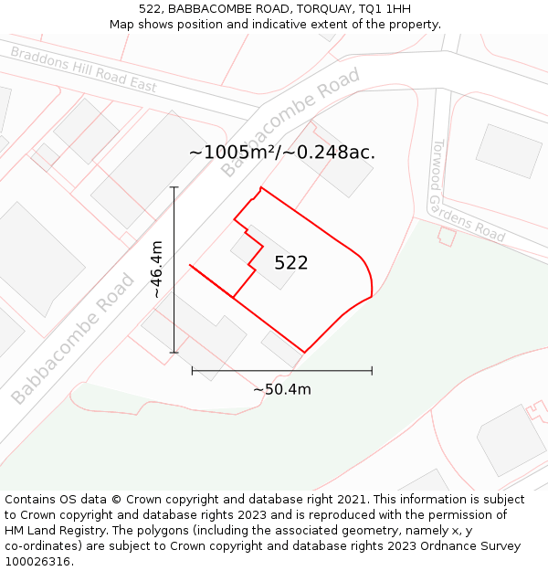 522, BABBACOMBE ROAD, TORQUAY, TQ1 1HH: Plot and title map