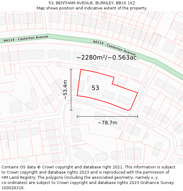 53, BENTHAM AVENUE, BURNLEY, BB10 1XZ: Plot and title map