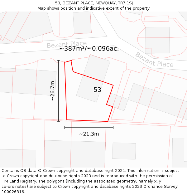 53, BEZANT PLACE, NEWQUAY, TR7 1SJ: Plot and title map