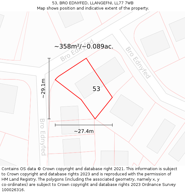 53, BRO EDNYFED, LLANGEFNI, LL77 7WB: Plot and title map