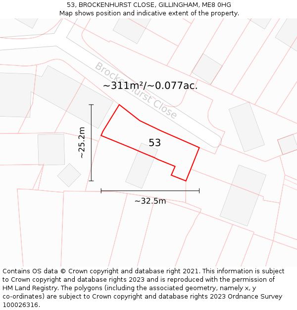 53, BROCKENHURST CLOSE, GILLINGHAM, ME8 0HG: Plot and title map