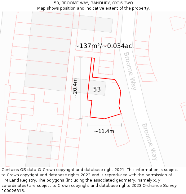 53, BROOME WAY, BANBURY, OX16 3WQ: Plot and title map