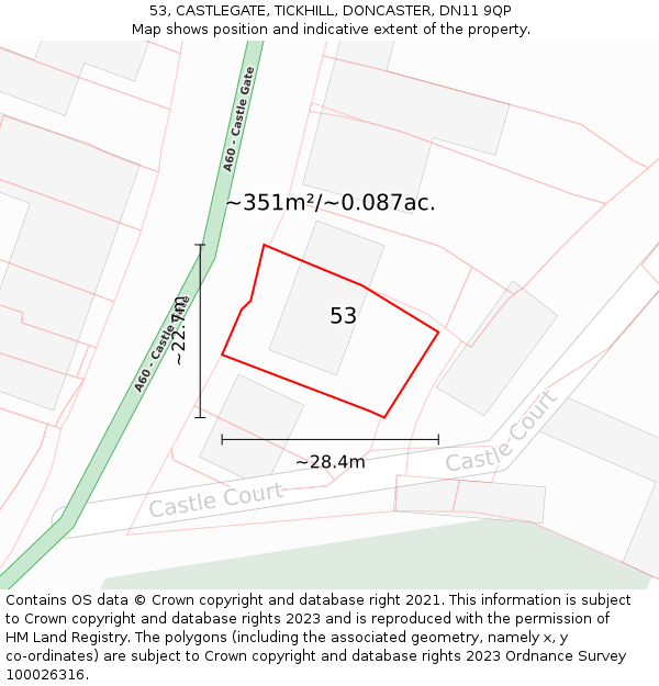 53, CASTLEGATE, TICKHILL, DONCASTER, DN11 9QP: Plot and title map