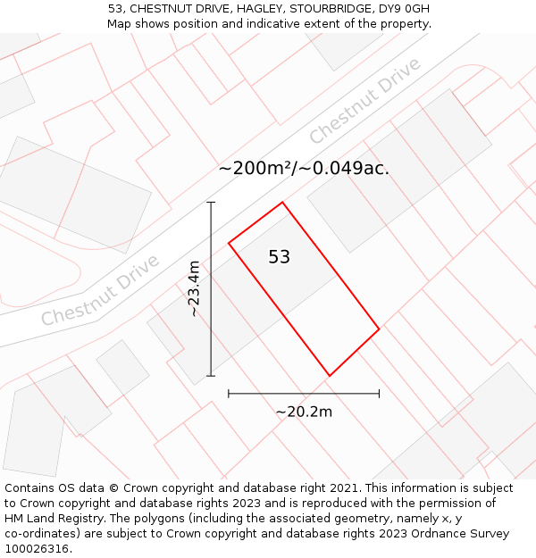 53, CHESTNUT DRIVE, HAGLEY, STOURBRIDGE, DY9 0GH: Plot and title map