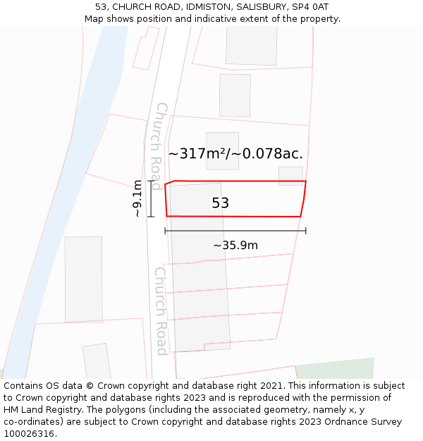 53, CHURCH ROAD, IDMISTON, SALISBURY, SP4 0AT: Plot and title map