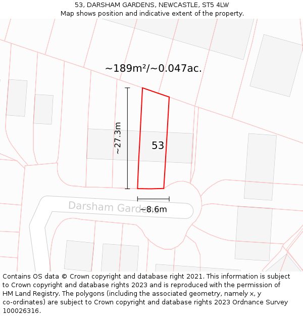 53, DARSHAM GARDENS, NEWCASTLE, ST5 4LW: Plot and title map