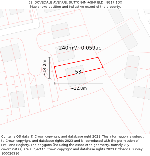 53, DOVEDALE AVENUE, SUTTON-IN-ASHFIELD, NG17 1DX: Plot and title map