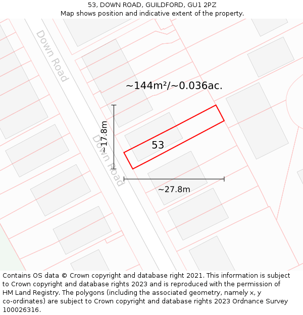 53, DOWN ROAD, GUILDFORD, GU1 2PZ: Plot and title map