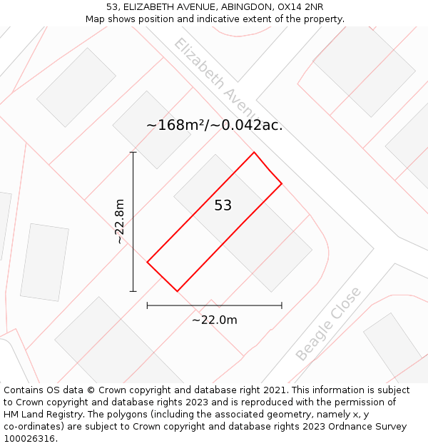 53, ELIZABETH AVENUE, ABINGDON, OX14 2NR: Plot and title map