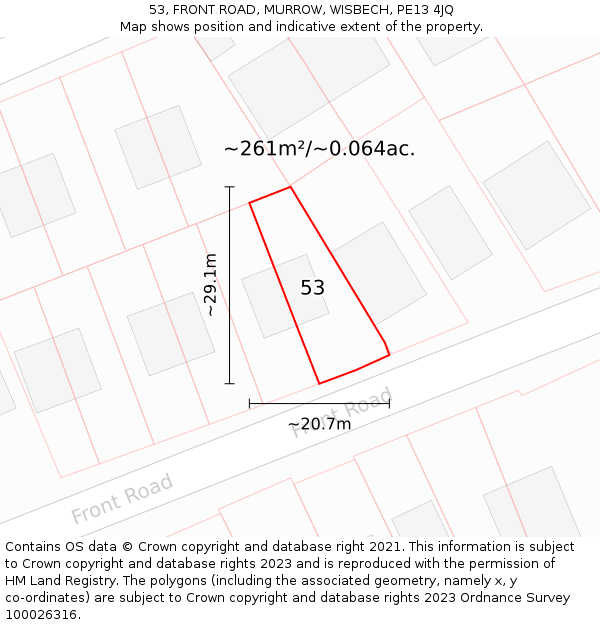 53, FRONT ROAD, MURROW, WISBECH, PE13 4JQ: Plot and title map