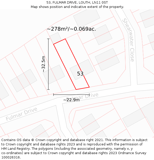 53, FULMAR DRIVE, LOUTH, LN11 0ST: Plot and title map