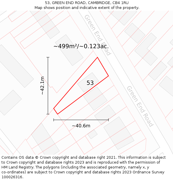 53, GREEN END ROAD, CAMBRIDGE, CB4 1RU: Plot and title map