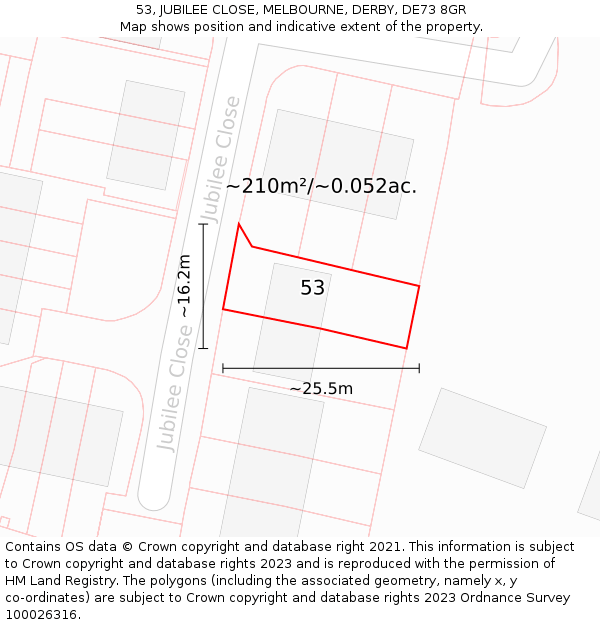 53, JUBILEE CLOSE, MELBOURNE, DERBY, DE73 8GR: Plot and title map