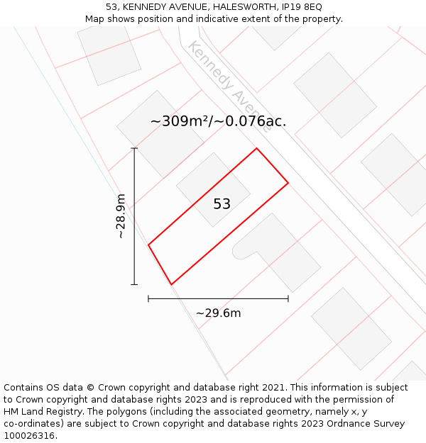 53, KENNEDY AVENUE, HALESWORTH, IP19 8EQ: Plot and title map