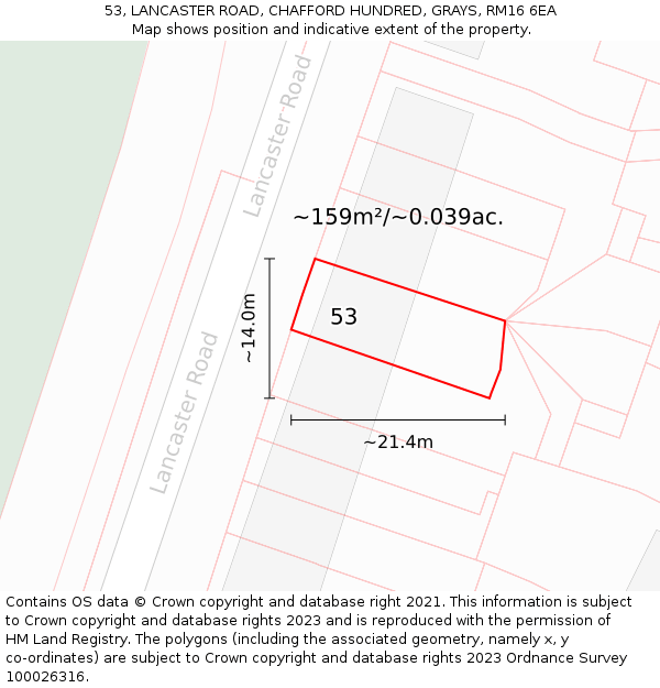 53, LANCASTER ROAD, CHAFFORD HUNDRED, GRAYS, RM16 6EA: Plot and title map