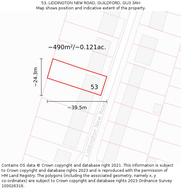 53, LIDDINGTON NEW ROAD, GUILDFORD, GU3 3AH: Plot and title map