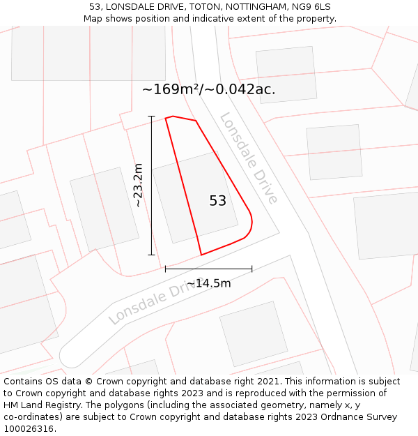 53, LONSDALE DRIVE, TOTON, NOTTINGHAM, NG9 6LS: Plot and title map