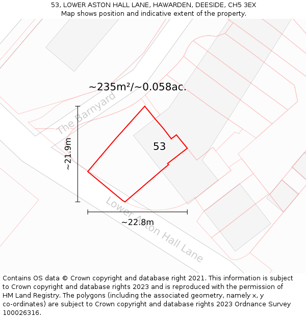 53, LOWER ASTON HALL LANE, HAWARDEN, DEESIDE, CH5 3EX: Plot and title map