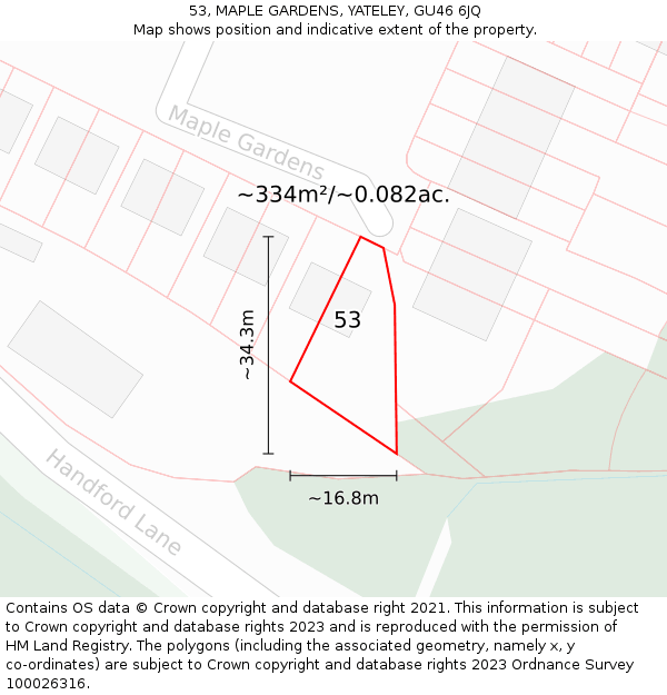 53, MAPLE GARDENS, YATELEY, GU46 6JQ: Plot and title map