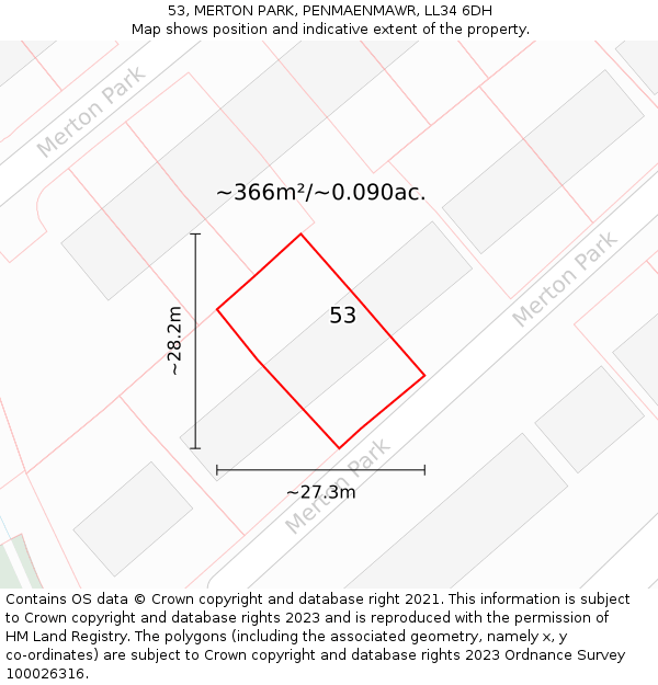 53, MERTON PARK, PENMAENMAWR, LL34 6DH: Plot and title map
