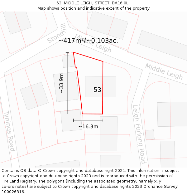 53, MIDDLE LEIGH, STREET, BA16 0LH: Plot and title map