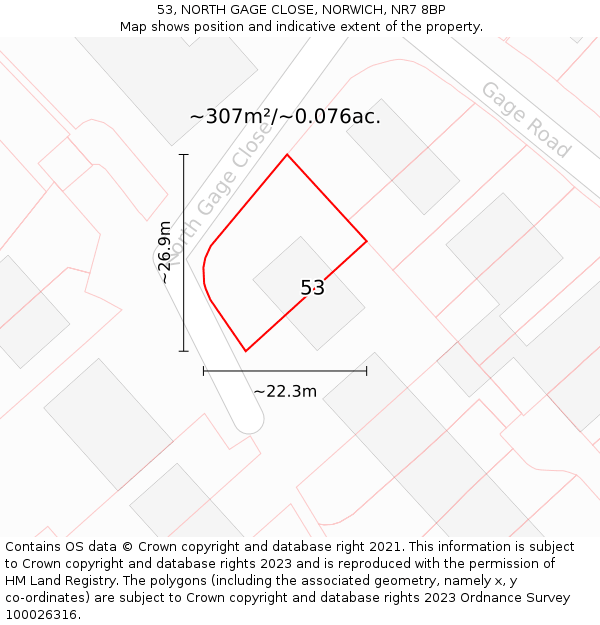 53, NORTH GAGE CLOSE, NORWICH, NR7 8BP: Plot and title map