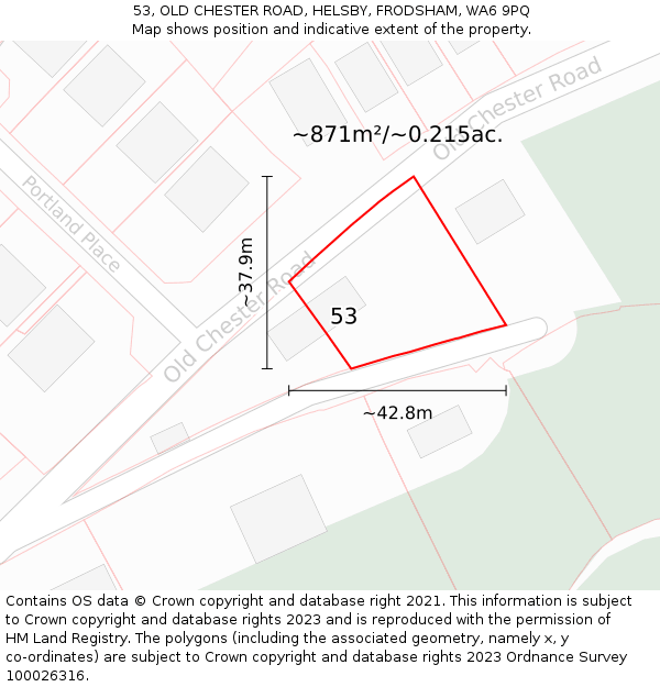 53, OLD CHESTER ROAD, HELSBY, FRODSHAM, WA6 9PQ: Plot and title map