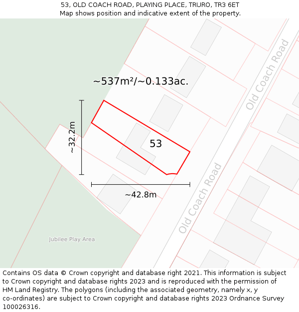 53, OLD COACH ROAD, PLAYING PLACE, TRURO, TR3 6ET: Plot and title map