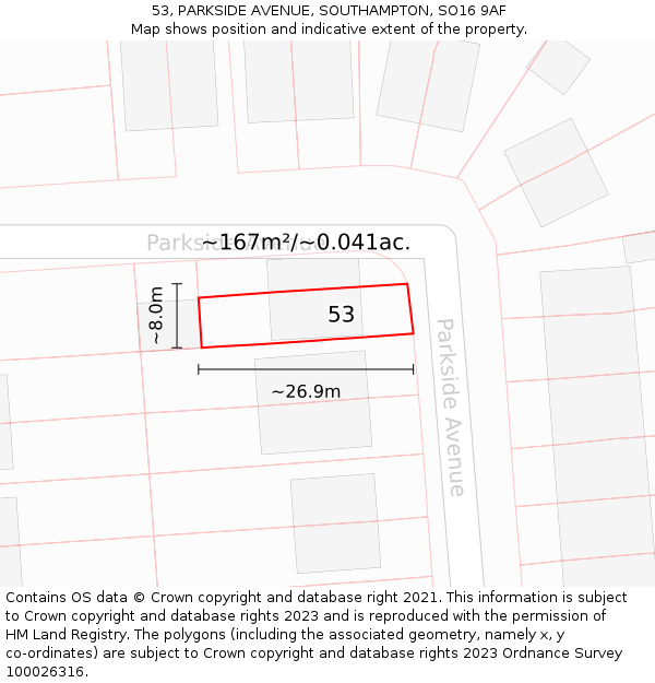 53, PARKSIDE AVENUE, SOUTHAMPTON, SO16 9AF: Plot and title map