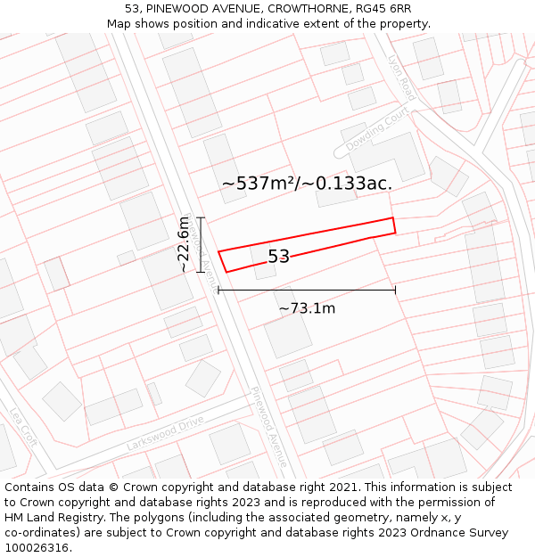 53, PINEWOOD AVENUE, CROWTHORNE, RG45 6RR: Plot and title map