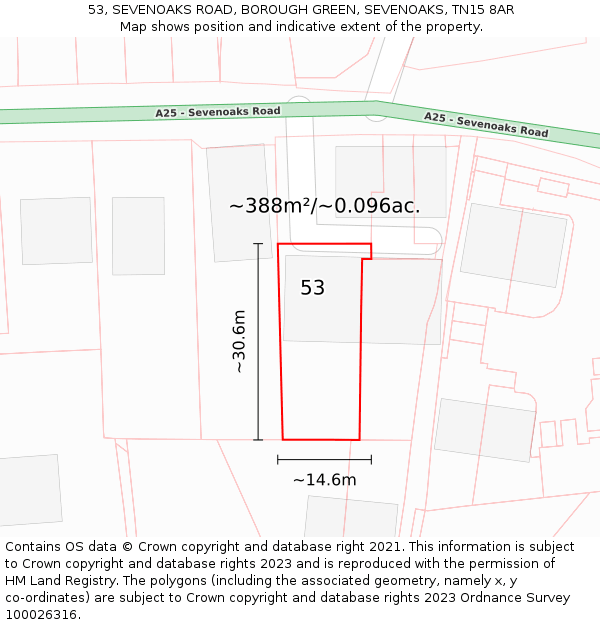 53, SEVENOAKS ROAD, BOROUGH GREEN, SEVENOAKS, TN15 8AR: Plot and title map