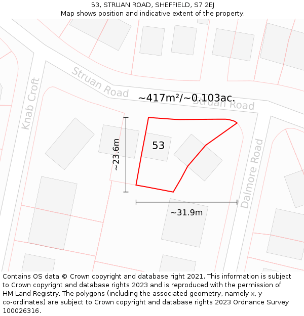 53, STRUAN ROAD, SHEFFIELD, S7 2EJ: Plot and title map