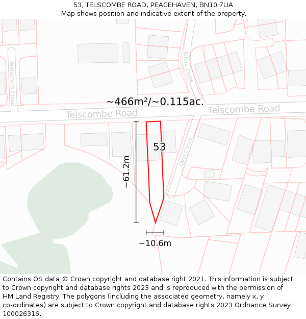 53, TELSCOMBE ROAD, PEACEHAVEN, BN10 7UA: Plot and title map