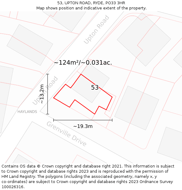 53, UPTON ROAD, RYDE, PO33 3HR: Plot and title map