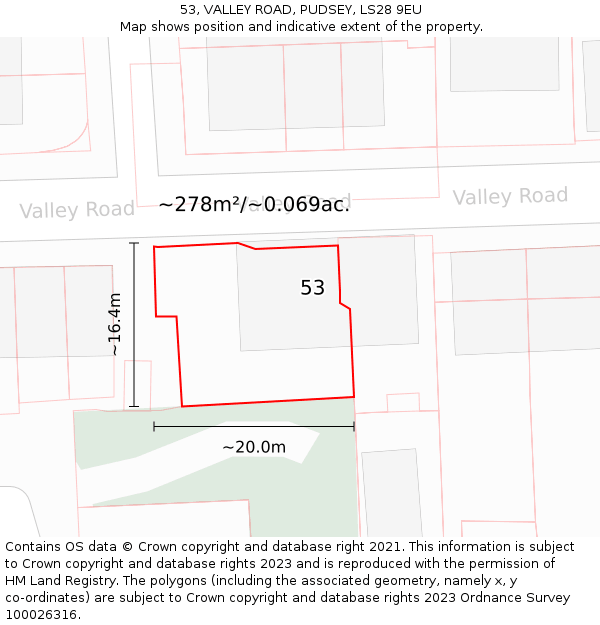 53, VALLEY ROAD, PUDSEY, LS28 9EU: Plot and title map