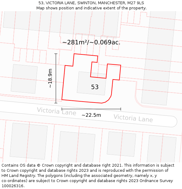 53, VICTORIA LANE, SWINTON, MANCHESTER, M27 9LS: Plot and title map