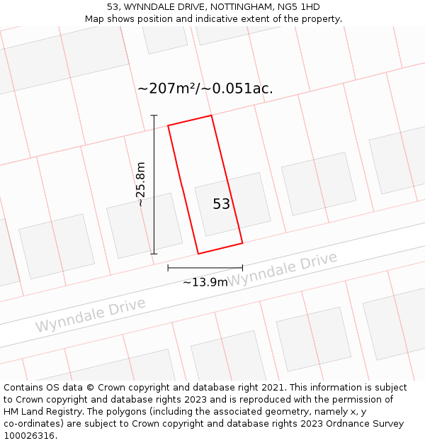 53, WYNNDALE DRIVE, NOTTINGHAM, NG5 1HD: Plot and title map