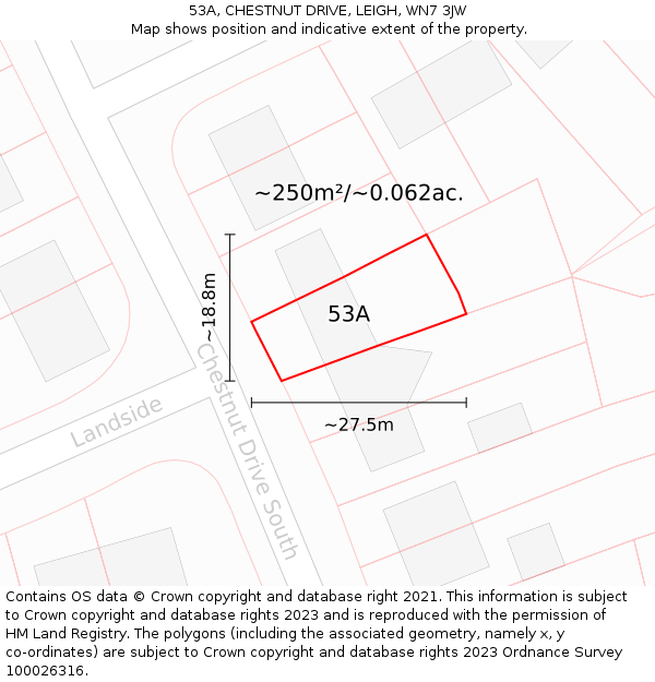 53A, CHESTNUT DRIVE, LEIGH, WN7 3JW: Plot and title map