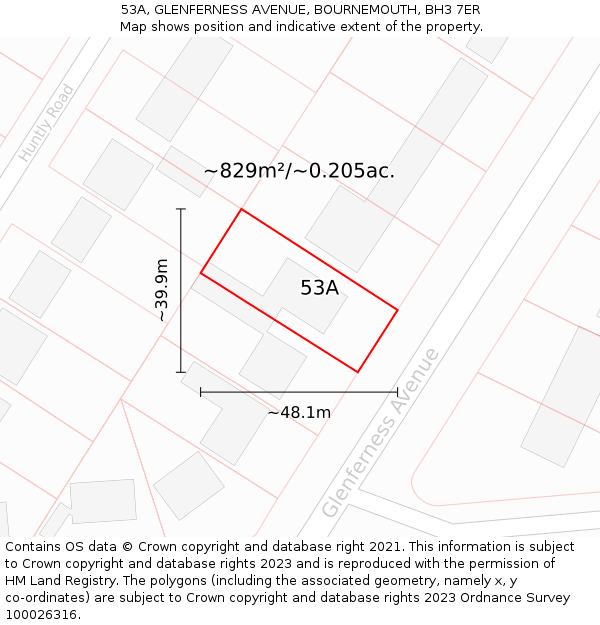 53A, GLENFERNESS AVENUE, BOURNEMOUTH, BH3 7ER: Plot and title map