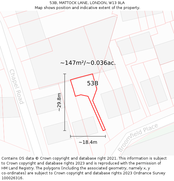 53B, MATTOCK LANE, LONDON, W13 9LA: Plot and title map