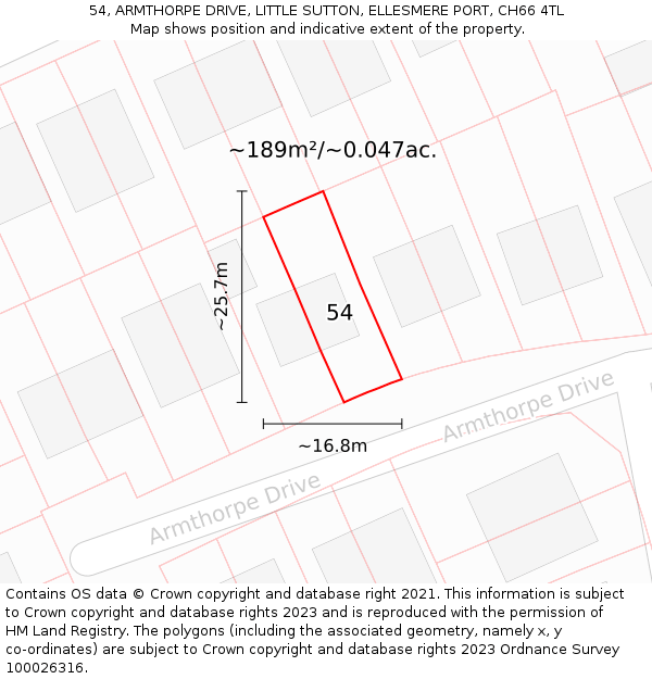 54, ARMTHORPE DRIVE, LITTLE SUTTON, ELLESMERE PORT, CH66 4TL: Plot and title map